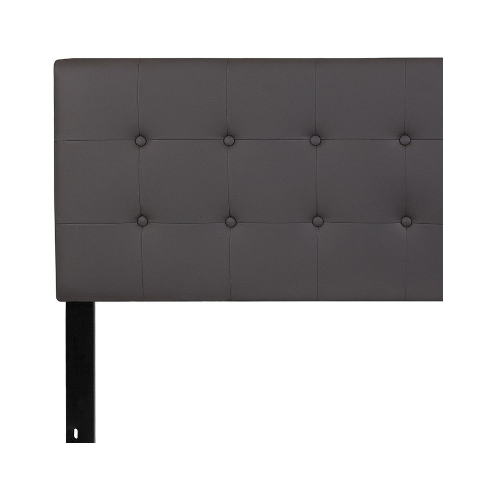 Lennox Tufted Upholstered Queen Size Headboard in Gray Vinyl