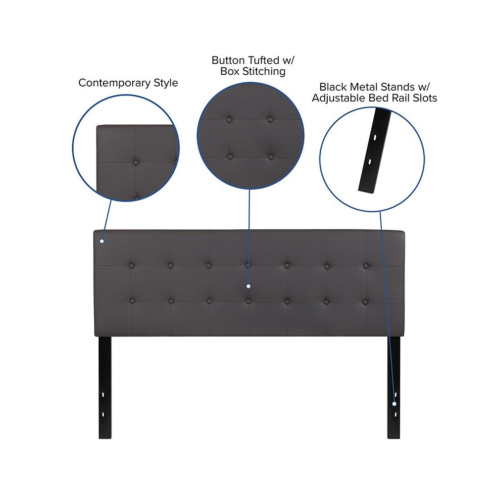 Lennox Tufted Upholstered Queen Size Headboard in Gray Vinyl