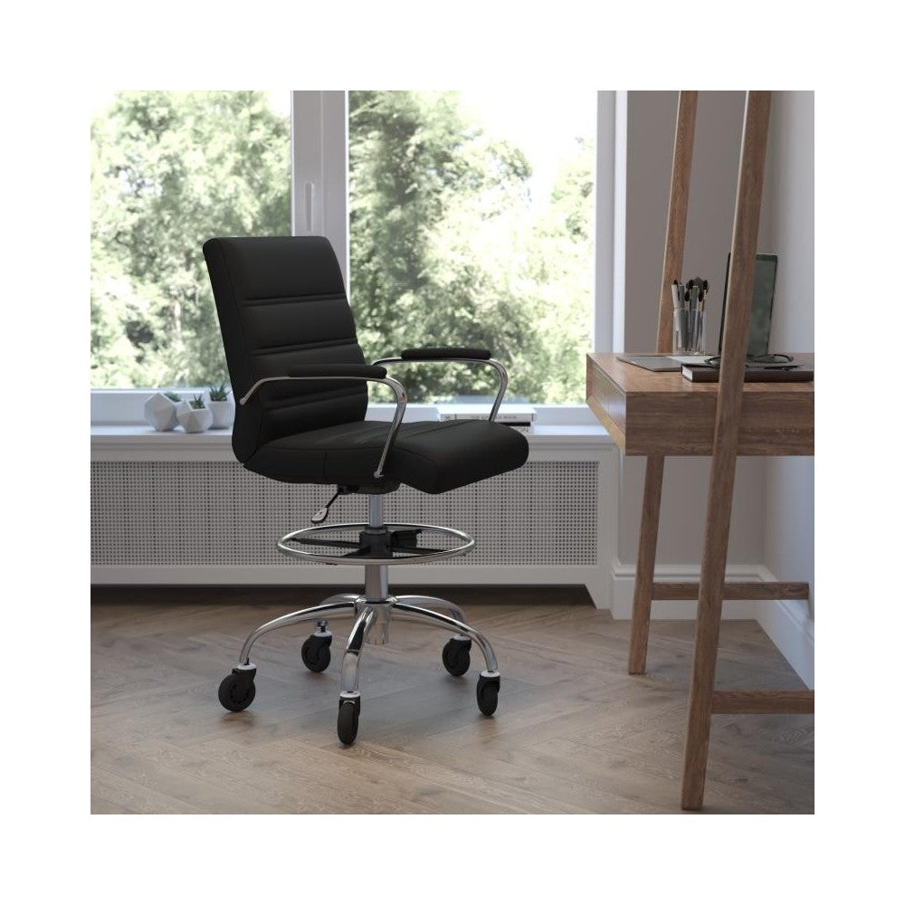 Lexi Mid-Back Black LeatherSoft Drafting Chair