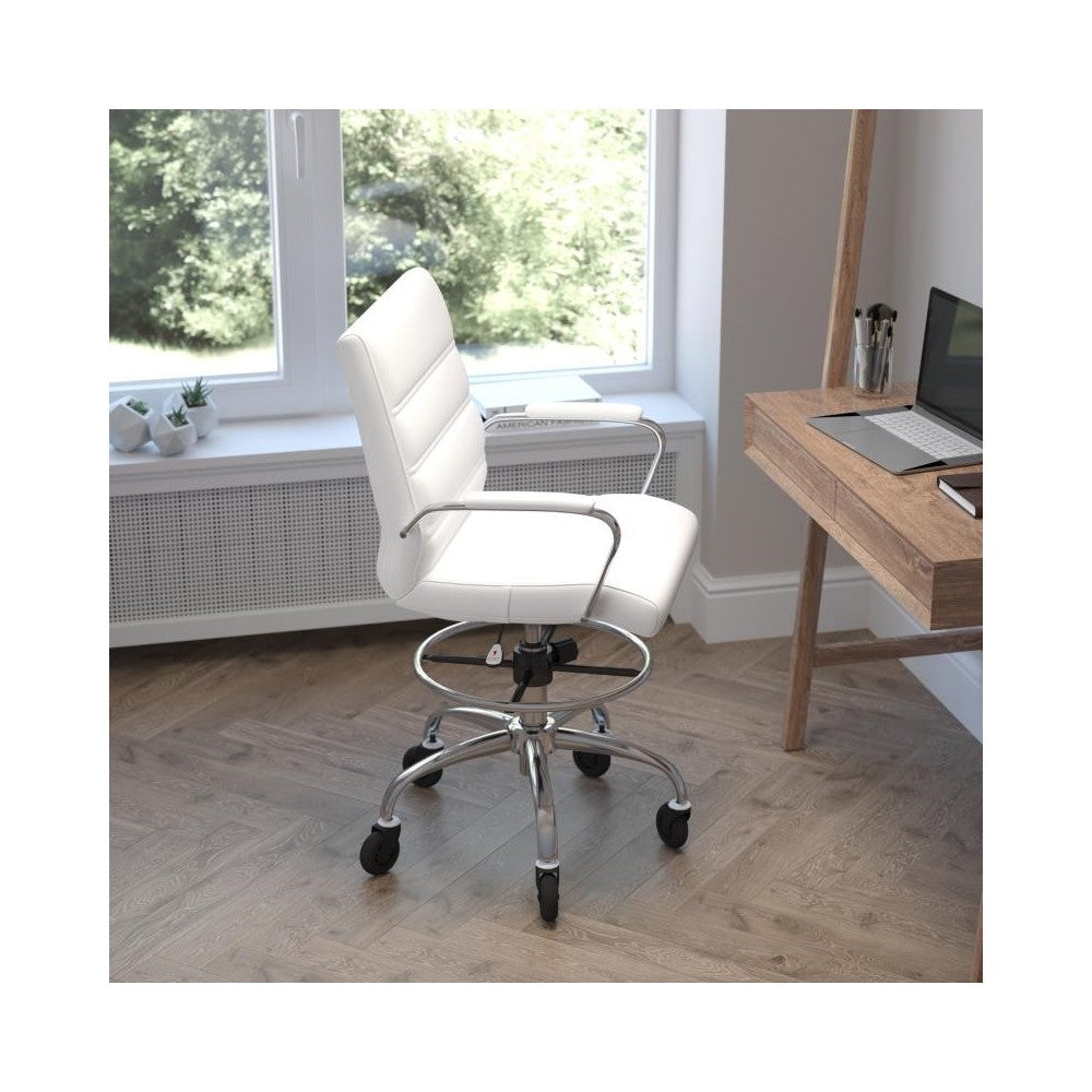 Lexi Mid-Back White LeatherSoft Drafting Chair