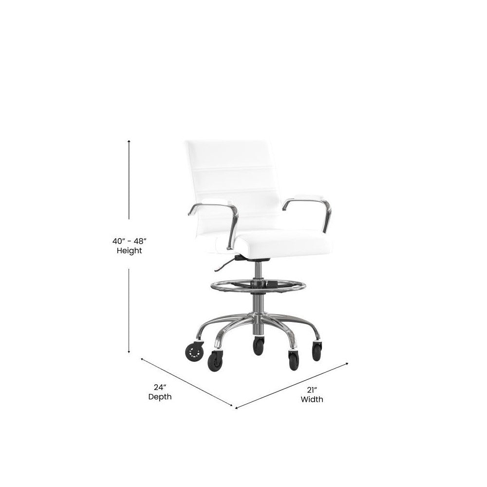Lexi Mid-Back White LeatherSoft Drafting Chair