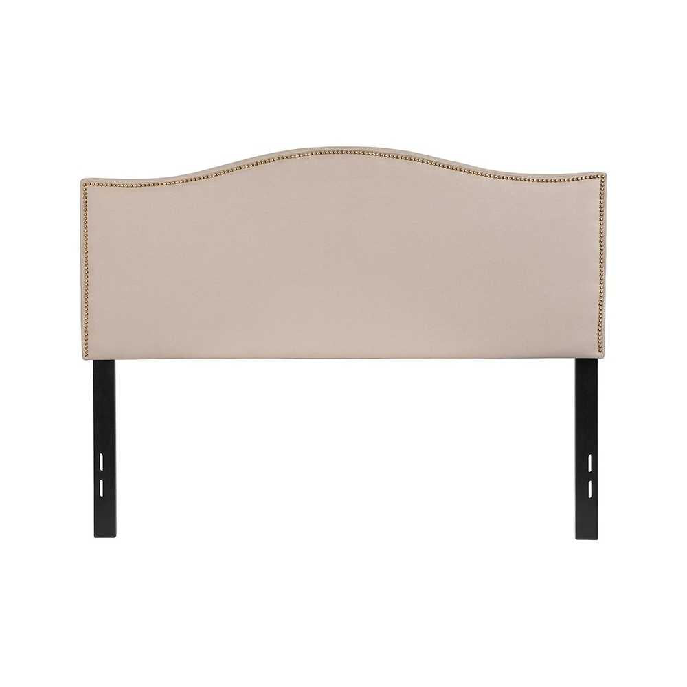 Lexington Upholstered Full Size Headboard with Accent Nail Trim in Beige Fabric