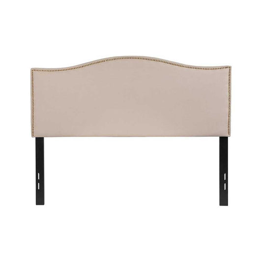 Lexington Upholstered Full Size Headboard with Accent Nail Trim in Beige Fabric