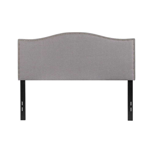 Lexington Upholstered Full Size Headboard with Accent Nail Trim in Light Gray Fabric