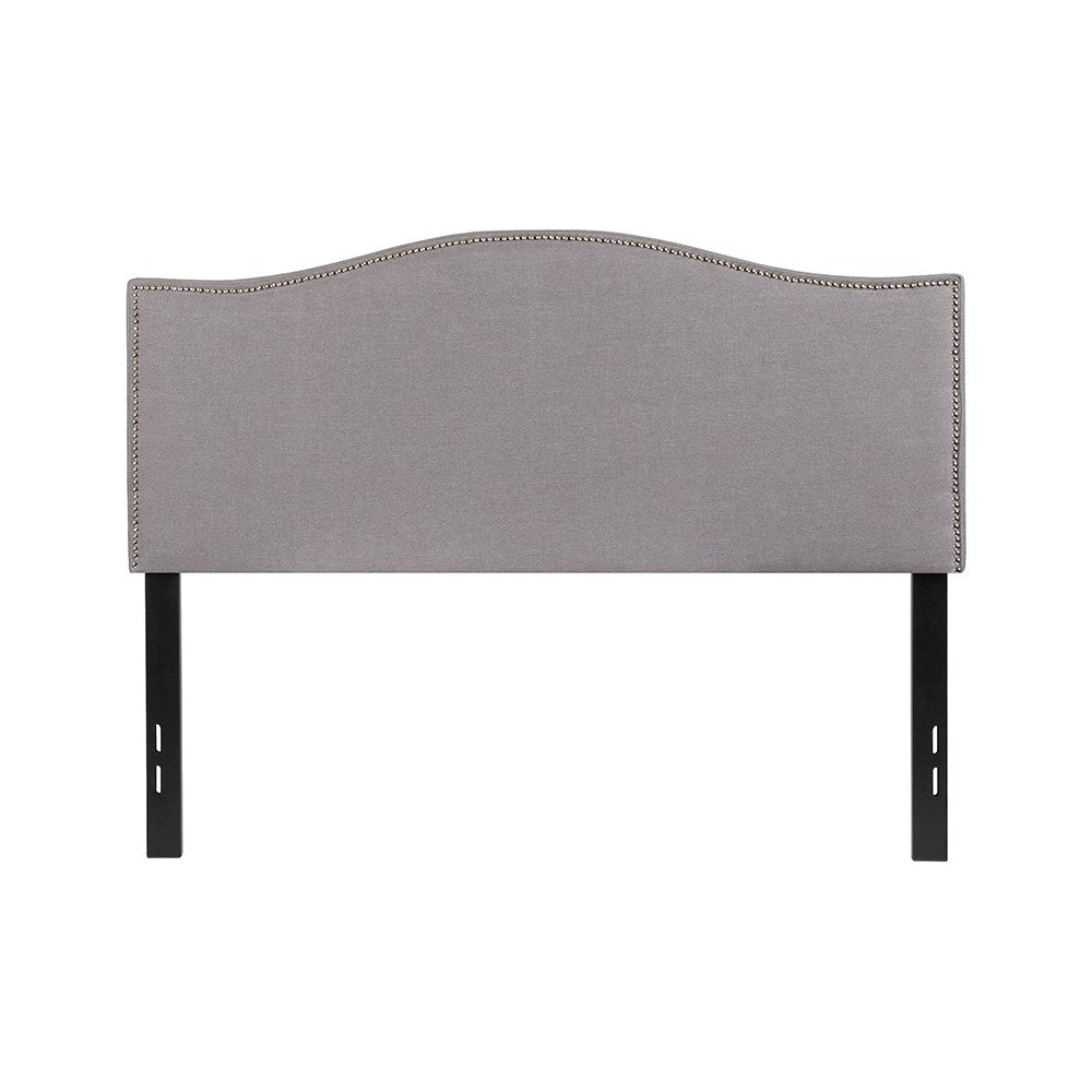 Lexington Upholstered Full Size Headboard with Accent Nail Trim in Light Gray Fabric
