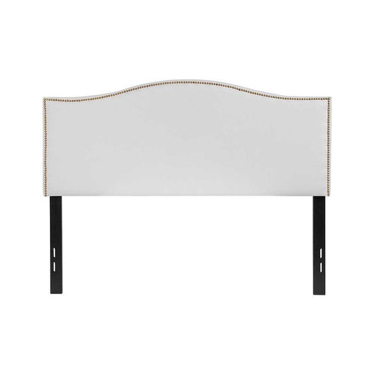 Lexington Upholstered Full Size Headboard with Accent Nail Trim in White Fabric