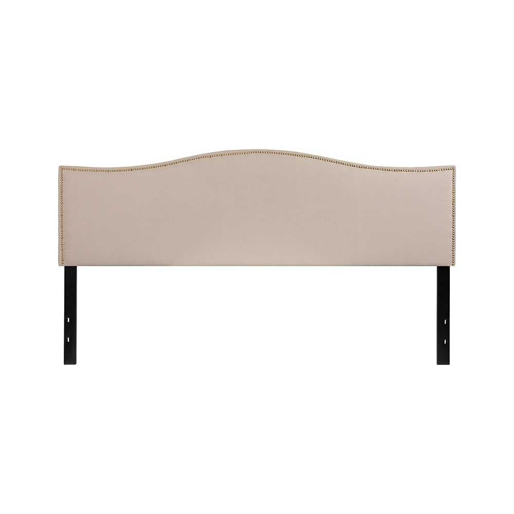 Lexington Upholstered King Size Headboard with Accent Nail Trim in Beige Fabric