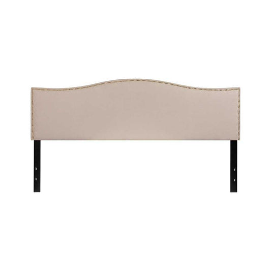 Lexington Upholstered King Size Headboard with Accent Nail Trim in Beige Fabric