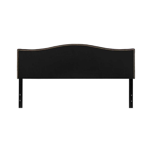 Lexington Upholstered King Size Headboard with Accent Nail Trim in Black Fabric