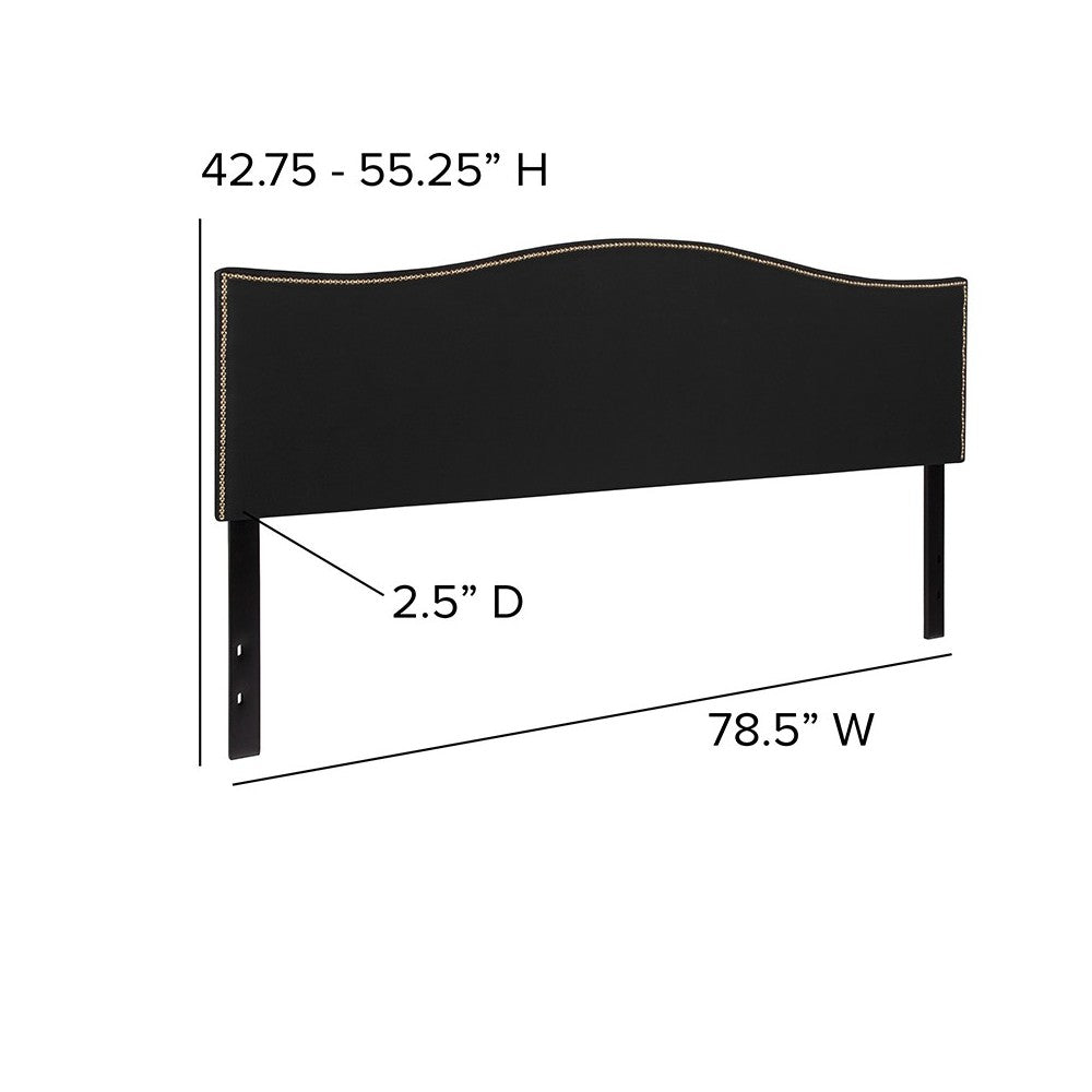 Lexington Upholstered King Size Headboard with Accent Nail Trim in Black Fabric