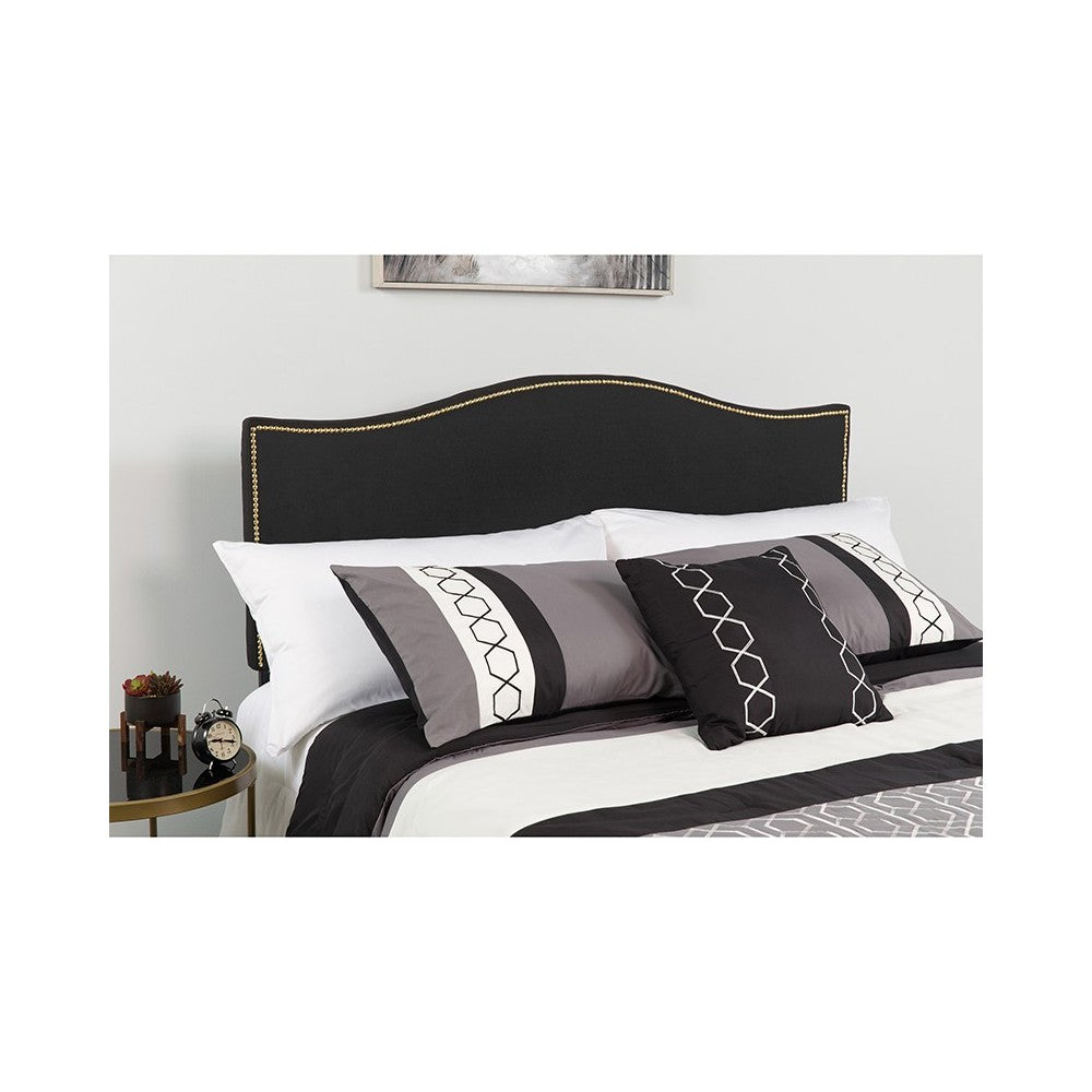Lexington Upholstered King Size Headboard with Accent Nail Trim in Black Fabric