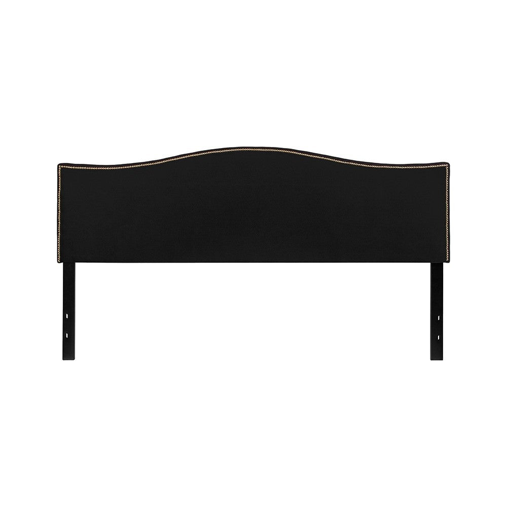 Lexington Upholstered King Size Headboard with Accent Nail Trim in Black Fabric