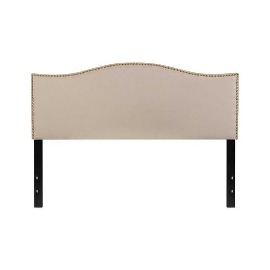Lexington Upholstered Queen Size Headboard with Accent Nail Trim in Beige Fabric