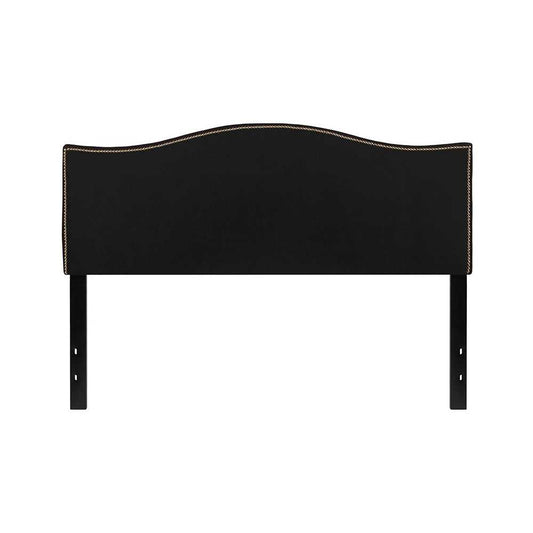 Lexington Upholstered Queen Size Headboard with Accent Nail Trim in Black Fabric