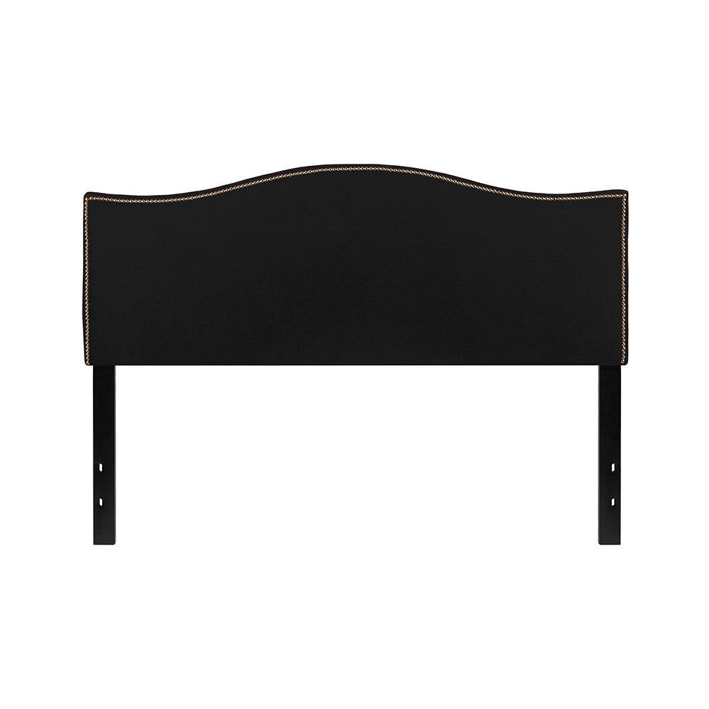 Lexington Upholstered Queen Size Headboard with Accent Nail Trim in Black Fabric