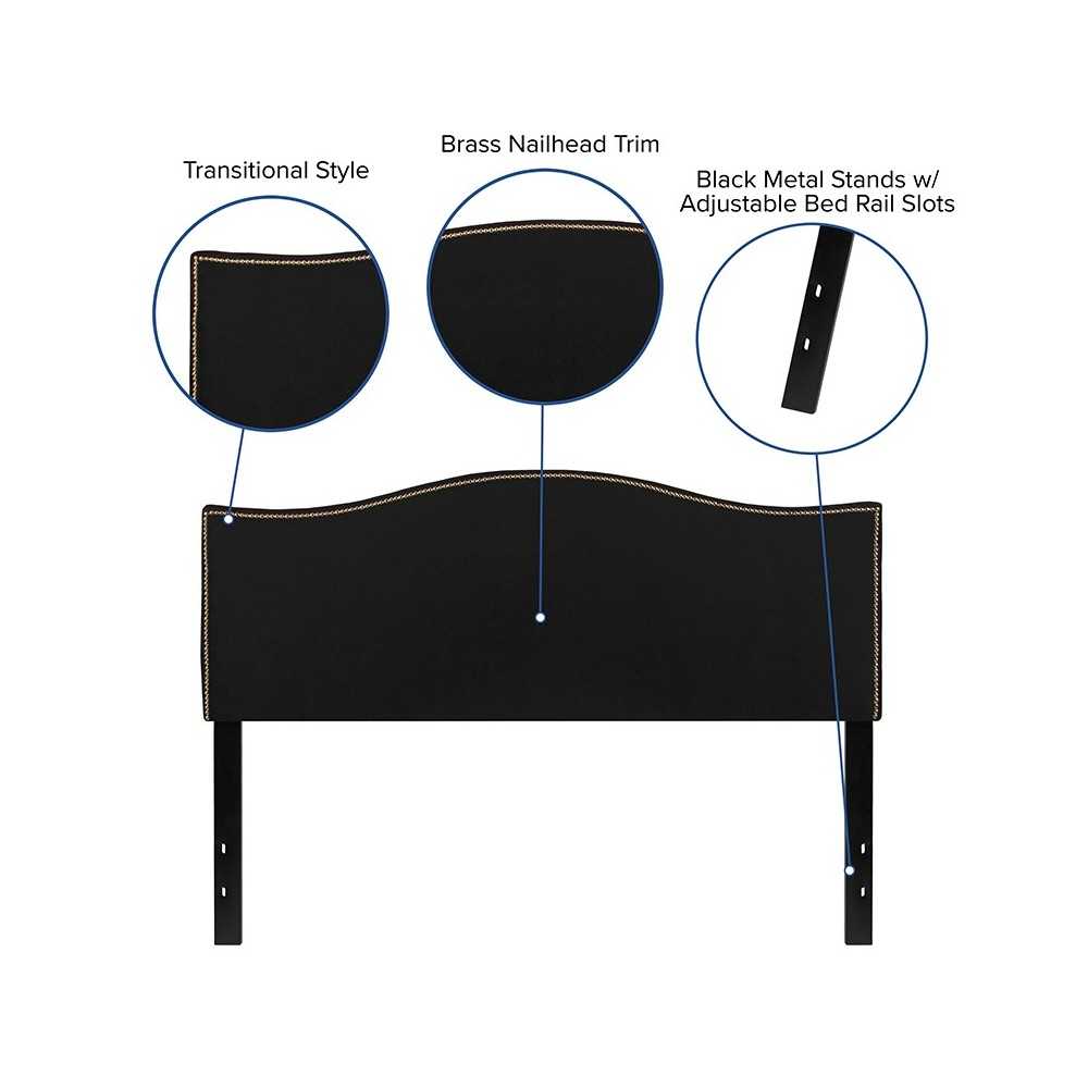 Lexington Upholstered Queen Size Headboard with Accent Nail Trim in Black Fabric