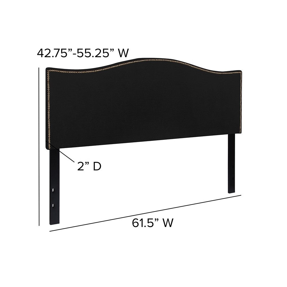 Lexington Upholstered Queen Size Headboard with Accent Nail Trim in Black Fabric