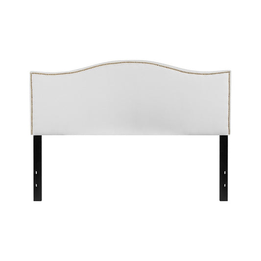 Lexington Upholstered Queen Size Headboard with Accent Nail Trim in White Fabric