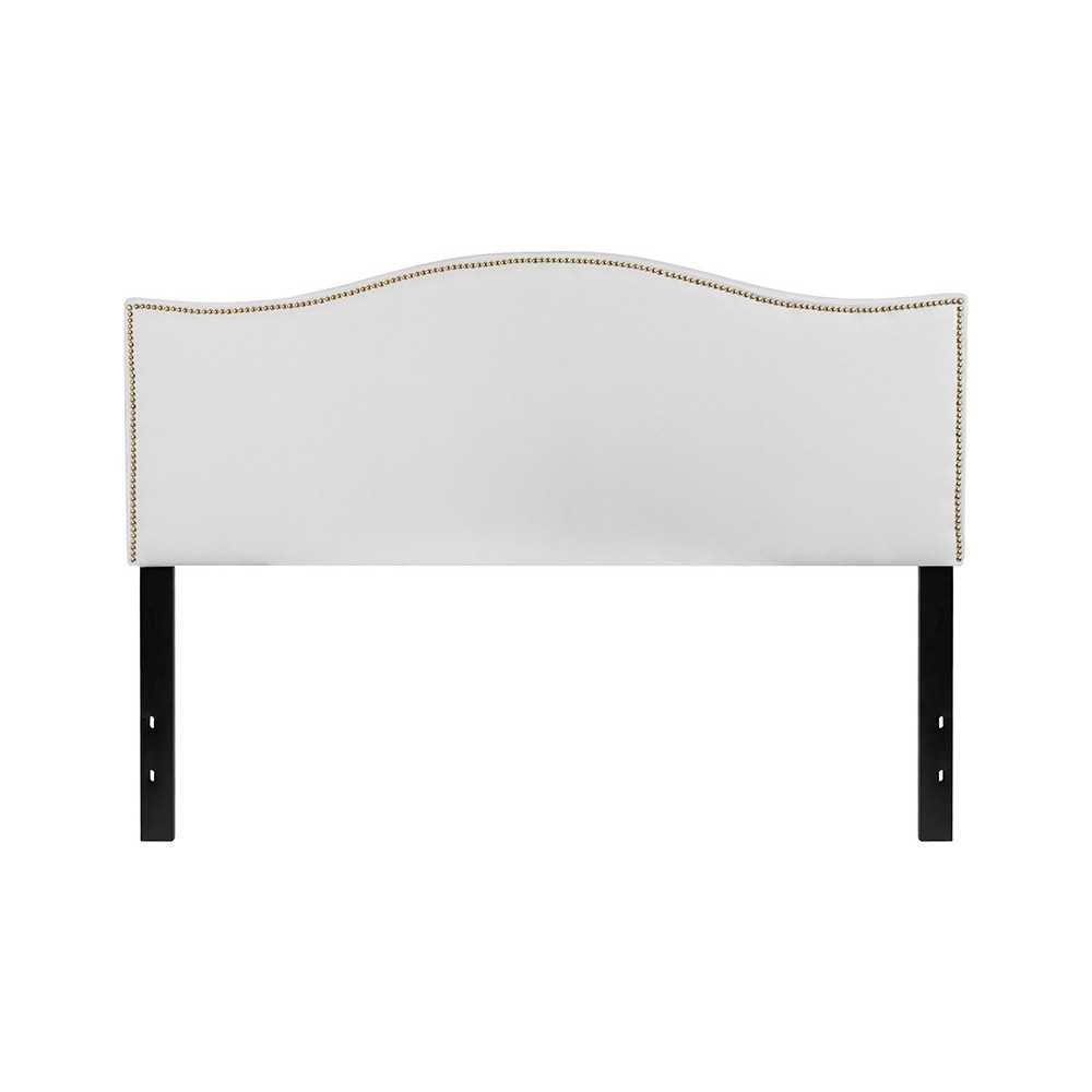 Lexington Upholstered Queen Size Headboard with Accent Nail Trim in White Fabric