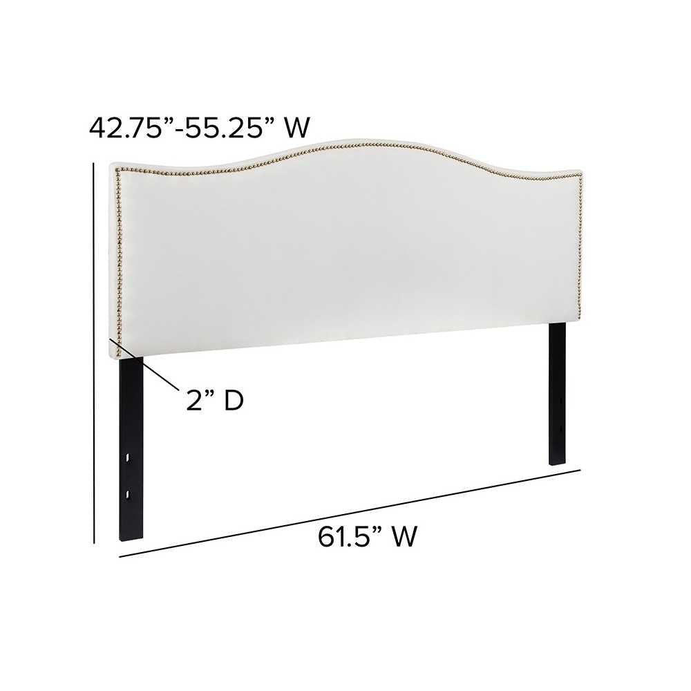 Lexington Upholstered Queen Size Headboard with Accent Nail Trim in White Fabric