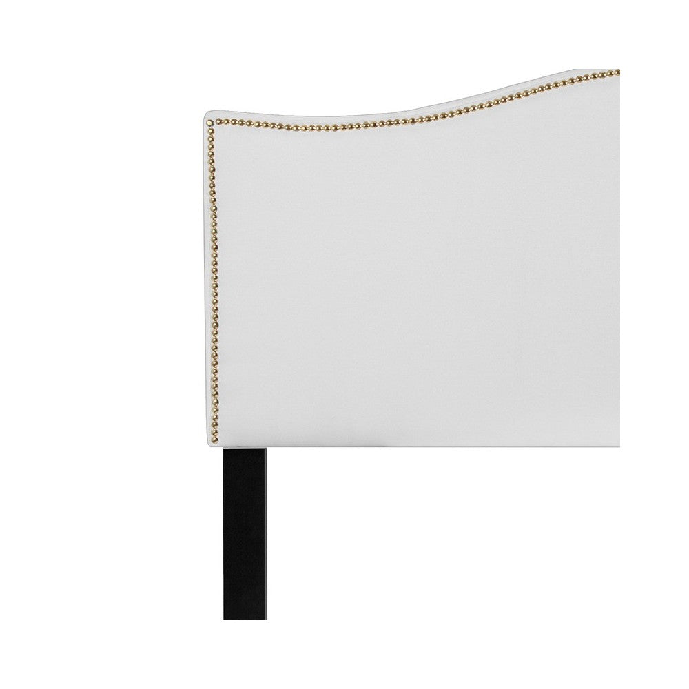 Lexington Upholstered Queen Size Headboard with Accent Nail Trim in White Fabric