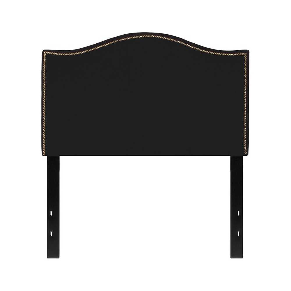 Lexington Upholstered Twin Size Headboard with Accent Nail Trim in Black Fabric