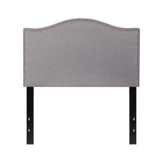 Lexington Upholstered Twin Size Headboard with Accent Nail Trim in Light Gray Fabric