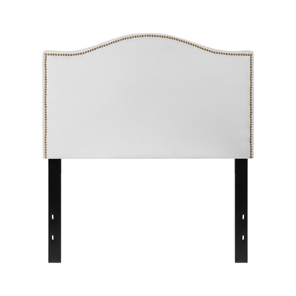 Lexington Upholstered Twin Size Headboard with Accent Nail Trim in White Fabric