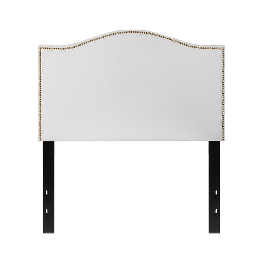Lexington Upholstered Twin Size Headboard with Accent Nail Trim in White Fabric