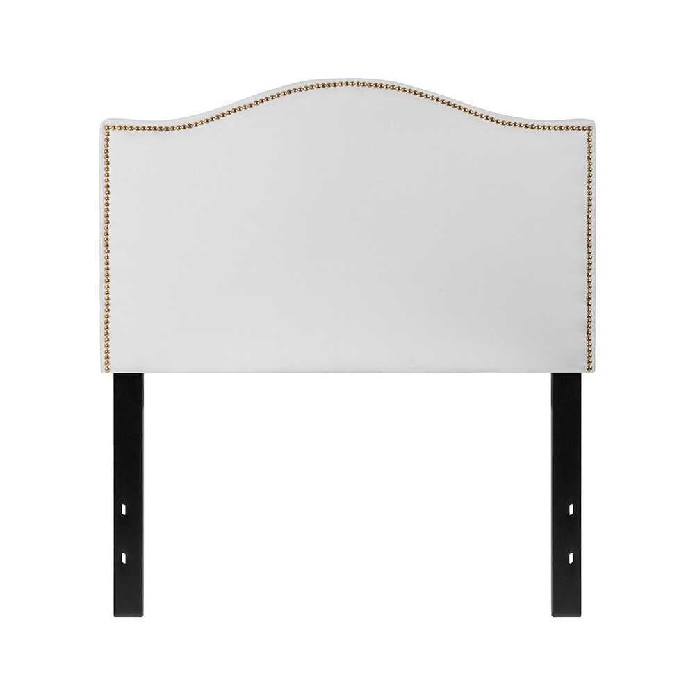 Lexington Upholstered Twin Size Headboard with Accent Nail Trim in White Fabric