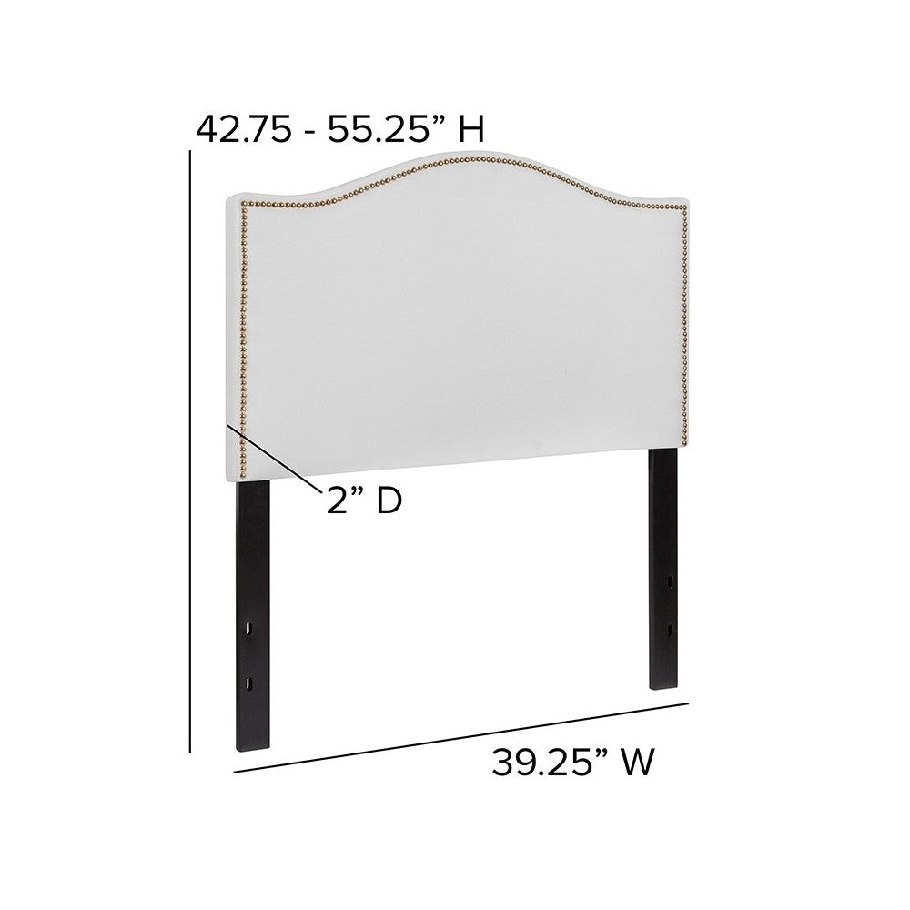Lexington Upholstered Twin Size Headboard with Accent Nail Trim in White Fabric