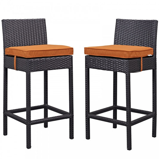 Lift Bar Stool Outdoor Patio Set of 2, Espresso Orange