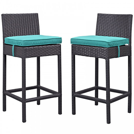 Lift Bar Stool Outdoor Patio Set of 2, Espresso Turquoise