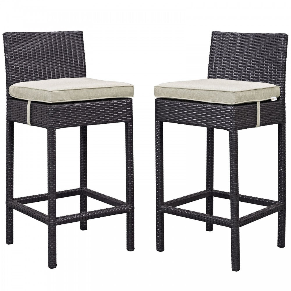 Lift Bar Stool Outdoor Patio Set of 2, Espresso Beige