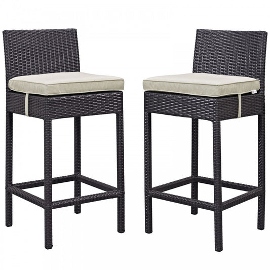 Lift Bar Stool Outdoor Patio Set of 2, Espresso Beige