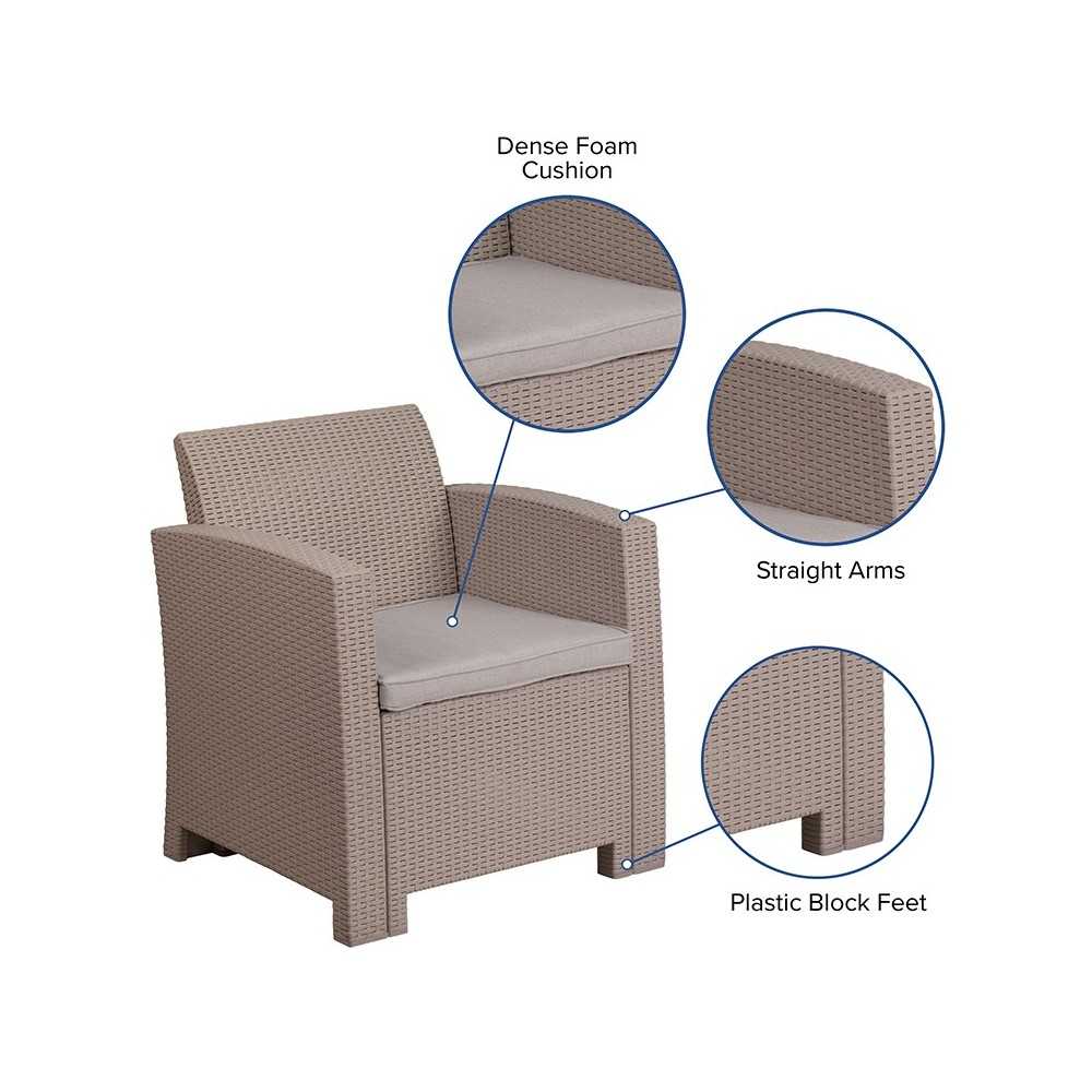 Light Gray Faux Rattan Chair with All-Weather Light Gray Cushion