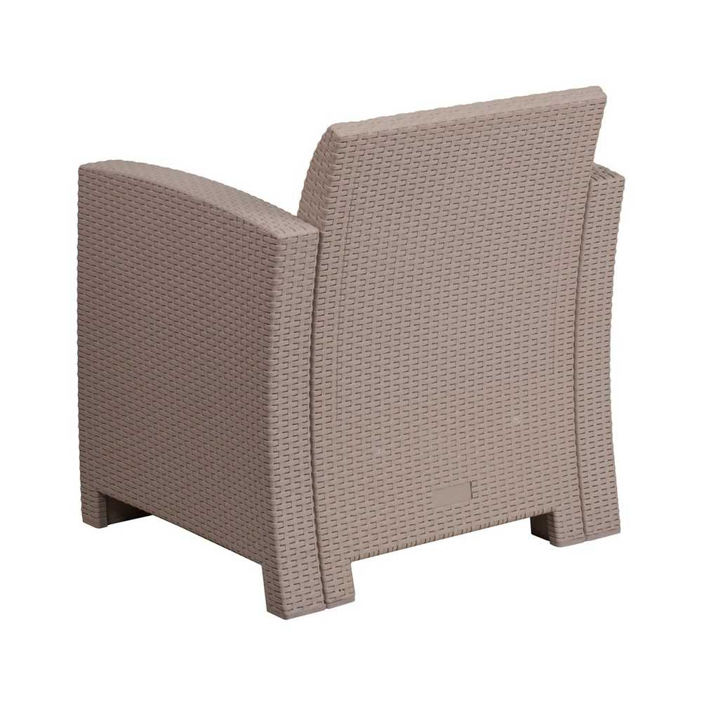 Light Gray Faux Rattan Chair with All-Weather Light Gray Cushion