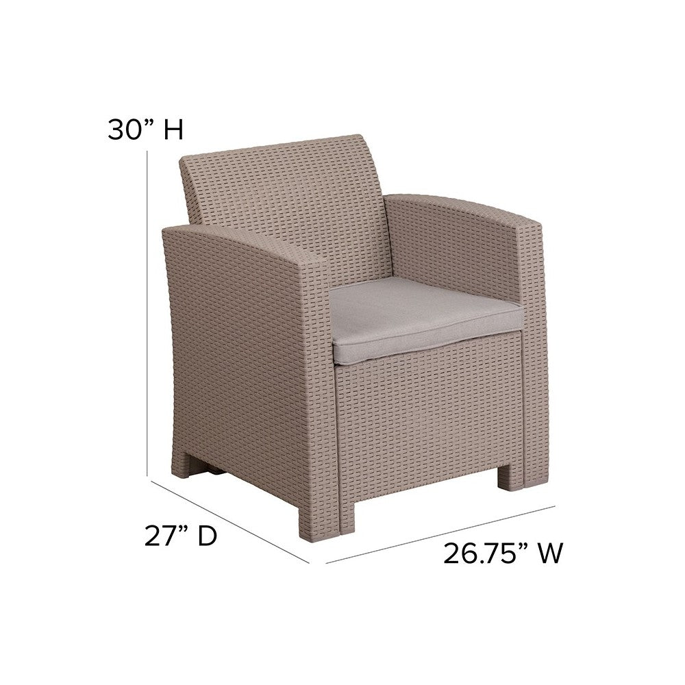 Light Gray Faux Rattan Chair with All-Weather Light Gray Cushion