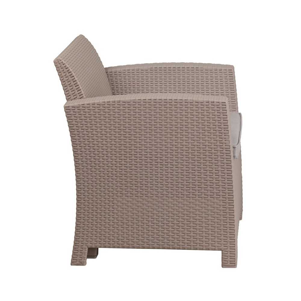 Light Gray Faux Rattan Chair with All-Weather Light Gray Cushion
