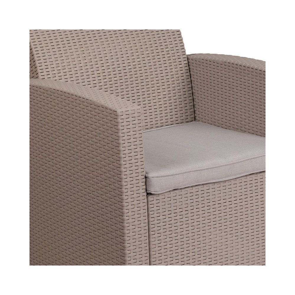 Light Gray Faux Rattan Chair with All-Weather Light Gray Cushion