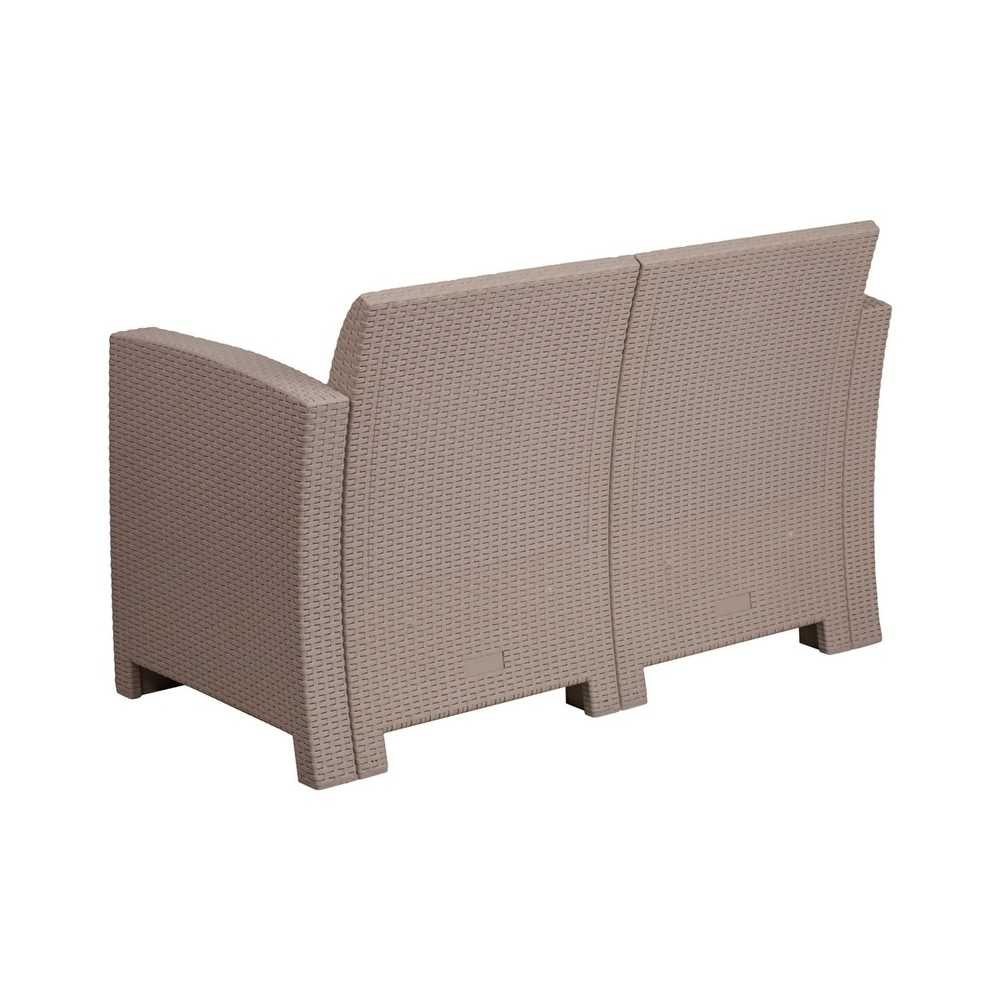 Light Gray Faux Rattan Loveseat with All-Weather Light Gray Cushions
