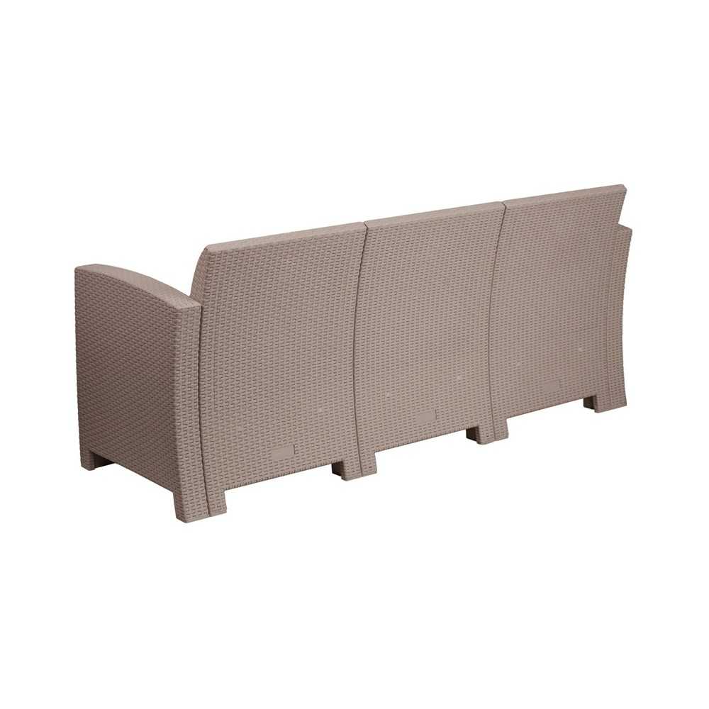 Light Gray Faux Rattan Sofa with All-Weather Light Gray Cushions
