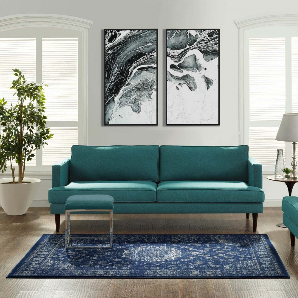 Lilja Distressed Vintage Persian Medallion 8x10 Area Rug, Moroccan Blue, Beige and Ivory