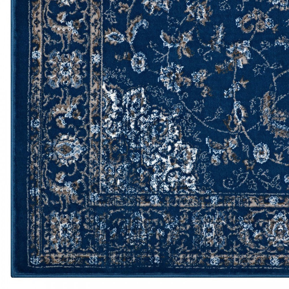Lilja Distressed Vintage Persian Medallion 8x10 Area Rug, Moroccan Blue, Beige and Ivory