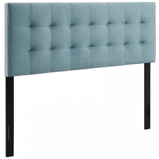 Lily Biscuit Tufted Full Performance Velvet Headboard, Light Blue