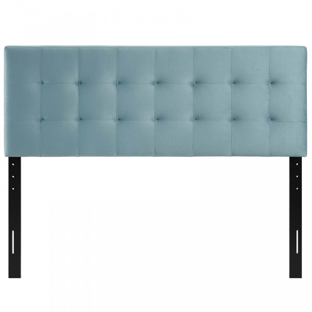 Lily Biscuit Tufted Full Performance Velvet Headboard, Light Blue