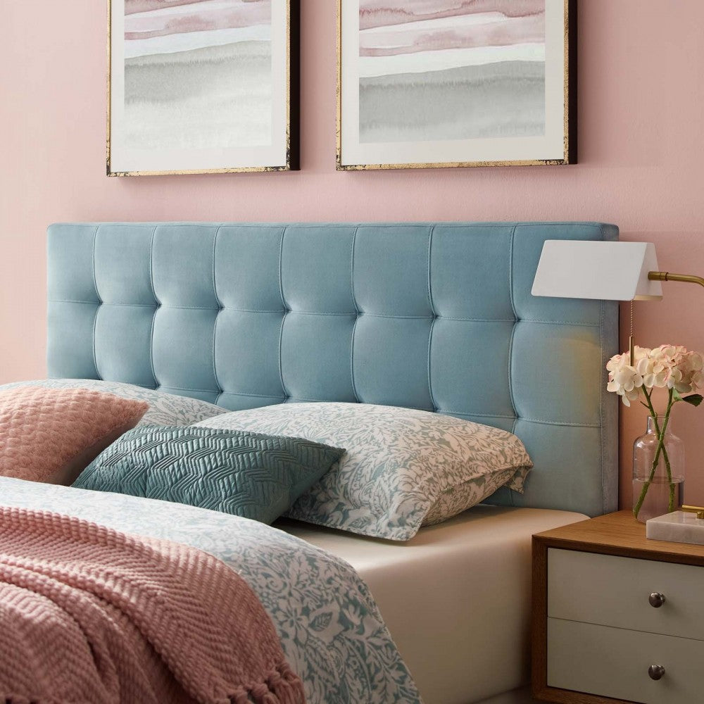 Lily Biscuit Tufted Full Performance Velvet Headboard, Light Blue