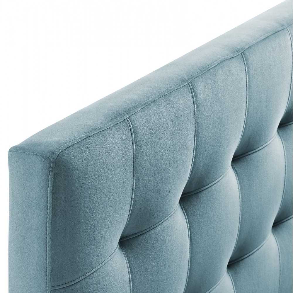 Lily Biscuit Tufted Full Performance Velvet Headboard, Light Blue