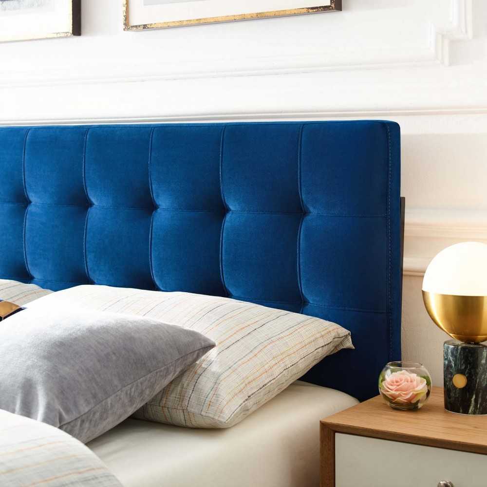 Lily Biscuit Tufted Full Performance Velvet Headboard, Navy