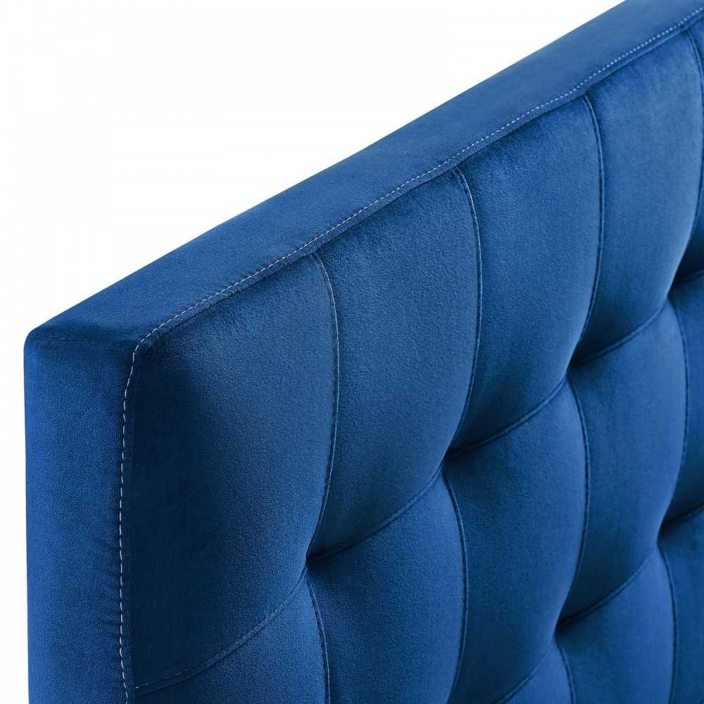 Lily Biscuit Tufted Full Performance Velvet Headboard, Navy